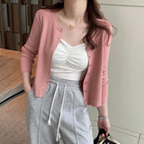 Ice Silk Knitted Cardigan Women's Thin Summer Sling Skirt Hoodie Sunscreen Knitwear Coat Air-Conditioning Shirt Top