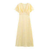 Spring New Silk Hyssin V-Neck Fan Flute Dress 2330399