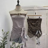 Real Shooting Rivet Belt Splicing Wave Point Mesh Cross Irregular Ribbon Sleeveless Vest Hottie Top 23760