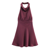 Autumn New Silk Stise-Sensitive Hanging Neck Short Dress 9106331