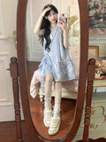 French Temperament High-End Hanging Neck Dress Summer New Chic Beautiful Blue Holiday Fairy Ponmp Dress