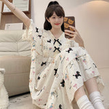 Cloud Cotton Pyjamas Girl Summer Sweet Princess Wind Short Sleeve Long Pyjamas Plus 250 Pounds Home Clothes Outside Wear