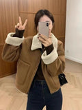 2026 Autumn And Winter New Korean Version Of The Collar Retro Temperament Loose Warm Lamb Wool Coat Women Zipper Casual Top