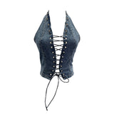 Real Shooting Cowboy Hollow Wearing Rope Strap Hanging Neck Sling Vest Hottie Sexy Bare Back Short Sleeveless Top 827