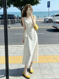 Korean Gentle Wind White Sleeveless Dress Women's Summer 2026 New Waist Display Thin Tie Vest Long Skirt