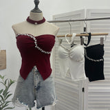 Thai-Style Hanging Neck Small Sling With Drill With Chest Pad Irregular Wearing Sleeveless Knitting Top 9211