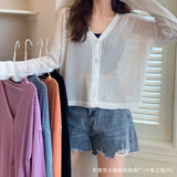 Fashion Long-Sleeved V-Neck Thin Hollow Sun Protection Coat Women Autumn New Knitted Top Air-Conditioning Cardigan Women
