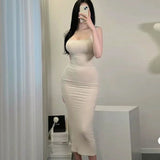 Autumn New Temperament Collar Shoulder High-Rise Dress Han Tight-Up Braided Slings Hanging Skirt