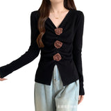 Three-Dimensional Rose Knit Shirt Women's Early Autumn New Top High-End Feel Jacket Design Small Sweater Long Sleeve