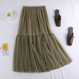 Hundred Folded Net Dress New Pure Color Bottom Skirt Small Fresh Medium And Long Skirt Big Swing Pony Skirt
