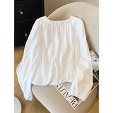 Design Beads With Flower Rib White Shirt Women 2025 Autumn New French Gentle Style Temperament Long-Sleeved Top