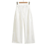 Linen Broad Leg Trousers Women's 2026 Summer New Casual Pure Color High-Waisted Folded Pocket Loose Straight Trousers
