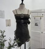 Real Shoot Water Wash Old Fur Side Cowboy Bra Sleeveless Top Irregular Short Babes Sling Vest 2625