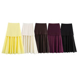 Summer New Gold Button Knitted Vest Small Folding Splicing Skirt Set