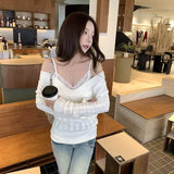 Korean Atmosphere Wears A Jabs Muscle Sweater V-Neck Knitted Bottom Shirt For Women's 2025 Autumn And Winter