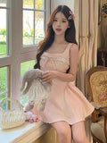 Sweet And Lovely Breeze Pink Lace Sleeveless Dress Girl Bow Bowed Waist Ponmp Dress Princess Dress Summer