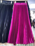 Tightening The Pearl Light Hundred Folded Half-Dressed Dress Woman 2025 Early Spring Glossy Color Color Hanging High Waist Thin Word Long Dress