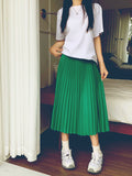 Simple Multi-Color New Folding Skirt Half-Dress Woman High Waist Thin Solid Color Hanging Medium Long Folding Skirt