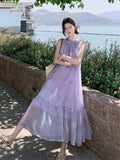 Holiday Style French Flowers Hanging Neck Dress Women's Summer Gentle Sleeveless Dress Design Loose Super Fairy Long Dress