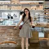 French Retro Gray Floral Vest Dress Women's Summer New Korean Niche Design Waist Thin Skirt