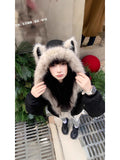 Black Cat Ear Collar Cotton Coat Thick Coat Women 2025 New Furry Retro Landscaped Cotton Coat