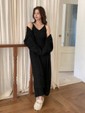 French Languid Knitting Two Sets Of Female Long Over Knee Sweater Slings With Dress Set