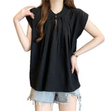 Zen Shirt New Chinese Women's Round-Neck Summer French Small White Short-Sleeved Shirt Elegance