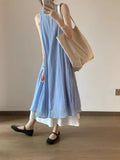 Blue Sleeveless And Unsceded Dress Woman's Summer 2026 New Seaside Holiday High-End Temperament Loose Dress