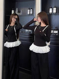 Ballet Lace Splicing Bumpy Long-Sleeved T-Shirt Girl Autumn Hottie Thin Shoulder Bottom Shirt Inside Ins Top