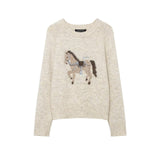 New Winter Wool-Blended Trick-On-Funflower Embroidered Christmas Knitted Sweater