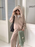 Autumn And Winter With A Set Of Women's Fur Collar Loose Collar Knitted Jersey Jacket High Waist Broad Leg Pants Two Sets