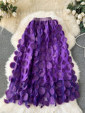 Three-Dimensional Flower Half-Dress Woman 2025 New Medium And Long Fairy Skirt High-Waisted Temperament Mesh Dress