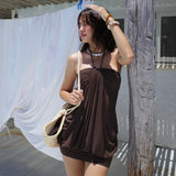Holiday Style Solid Color Hanging Neck Tset Dress 2025 Summer New Hot Girl Sexy Ass Skirt Tide