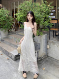 French Orange Taway V-Neck Lace Dress Women's Summer Sanya Seaside Resort Style Super Fairy Beautiful Long Dress