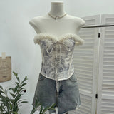 Spice Girls Lace Embroidered Shoulder Strap Bra Bra Slap Brat Tight Body Short Umbilly Blouse Blouse Woman 1535
