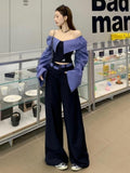 Striped Collar Hottie Chic Long-Sleeved Shirt With Wide Leg Trousers 2026 Summer New Two-Piece