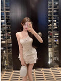 Design A Small Slant Shoulder Splicing Metal Nail Drill Knitted Vest Women Summer Pure Hot Girl Sexy Thin Top