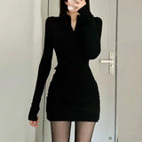 Thai Hottie Pure Desire Zipper Long Sleeve 2025 New Dress Tight Waist Spring Autumn And Winter Bottom Skirt