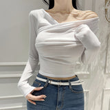 New Design Folds Long-Sleeved Chain Removable T-Shirt Short Tops Slime Shoulders