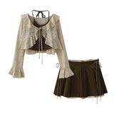Autumn New Trend Hottie Style Lace Coat + Walled Small Sling + Straps With Hair-Sides Of Three-Piece Women
