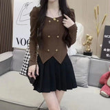 2025 Autumn And Winter New Sweet Pure Fragrant Wind Double Row Buckle Long Sleeve Knitted Bottom Shirt Design Sense Short