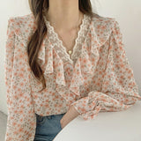 Spring And Summer 2025 New Collar Leaves Lace Splicing Chiffon Dress Sweet Broken Flower Shirt Loose