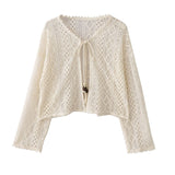 Summer New Korean Lazy Style Retro Hook And Hollow Beads With Thin Hoodie Loose Short Women's Coat