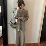 Autumn And Winter New Knitted Top Shawl Broad Leg Pants Three-Piece Temperament Loose High-End Lazy Sweater Set