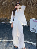 White Loose Lazy Wind Sun Protection Shirt Women Summer Old Money Style Linen Suit Casual Broad Leg Trousers Two Sets