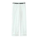 BSK&TRAF Women's Clothing 2025 Summer New Rolling Trousers With Belt Simple Casual Trousers 1478034