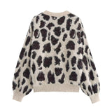 BSK&TRAF Women's Clothing Fall 2025 New Fashion Leopard-Printed Collar Knitted Long-Sleeved Sweater