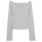 Spring And Summer New Stripe Shoulder To Show Body Temperament Blouse Showing Lean Sleeves Bottom Shirt T-Shirt Woman
