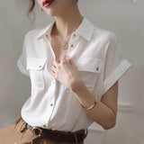 2025 New Small Chiffon White Shirt Casual Women's Summer Thin Design Temperament Blouse