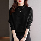 Half-High Collared Sweater Lady Autumn And Winter 2025 New Loose Fashion With Knitted Bottom Shirt Tide